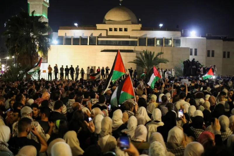 Jordanians gather during a protest in support of Palestinians in Gaza on Tuesday. REUTERS