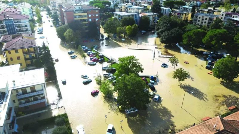 
Aerial view of flooded streets in the aftermath of Storm Ciaran, in Campi Bisenzio, in Italy’s Tuscany region. 