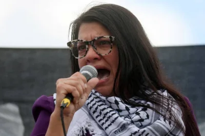 Rep. Rashida Tlaib (MI-12) addresses attendees as she takes part in a protest calling for a ceasefire in Gaza outside the US Capitol, in Washington, on October 18, 2023. REUTERS