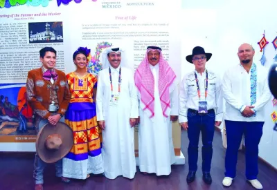 Mexican ambassador Guillermo Ordorica (second right) with dignitaries and cultural performers at the unveiling of the Mexican pavilion at the Expo 2023 Doha Sunday. PICTURE: Thajudheen