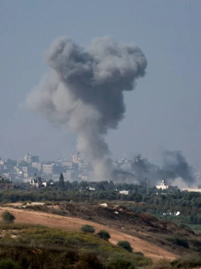 Smoke rises after an Israeli strike on Gaza, as seen from Sderot in southern Israel, Tuesday. REUTERS