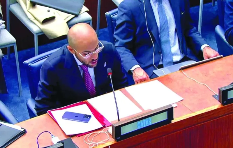 Third Secretary of the Permanent Delegation of Qatar to the UN, Sheikh Jassim al-Thani, delivers the statement before the Fourth Committee of the UN General Assembly, regarding Item 49: The UN Relief and Works Agency for Palestine Refugees in the Near East, at the UN headquarters in New York.