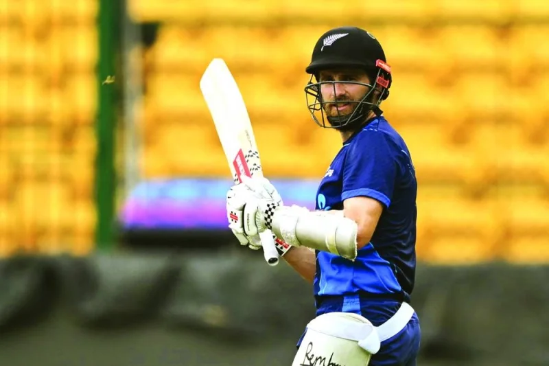
New Zealand’s Kane Williamson prepares to bat during a training session at the M Chinnaswamy Stadium in Bengaluru ahead of their ICC World Cup match against Sri Lanka. Right: Sri Lanka’s Charith Asalanka attends a practice session in Bengaluru. (AFP) 