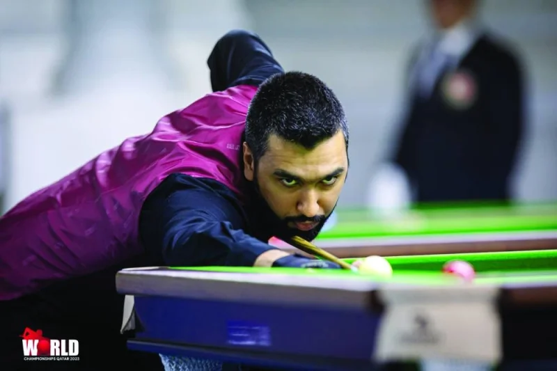 
Qatar’s Ali al-Obaidli in action during the IBSF World Men’s Snooker Championship 2023 in Doha yesterday.  