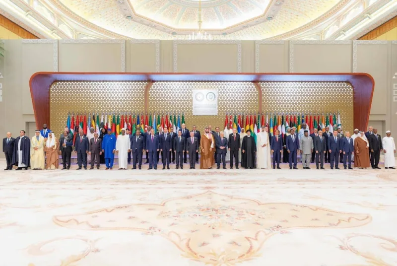 His Highness the Amir Sheikh Tamim Bin Hamad Al-Thani with other participants at the Joint Arab Islamic Extraordinary Summit in Riyadh Saturrday