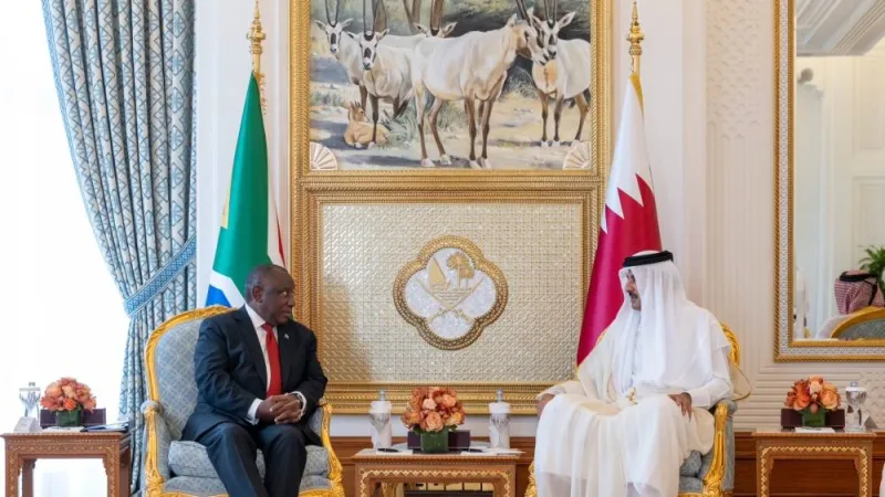 His Highness the Amir Sheikh Tamim bin Hamad Al-Thani and the President of the Republic of South Africa Cyril Ramaphosa hold discussions
