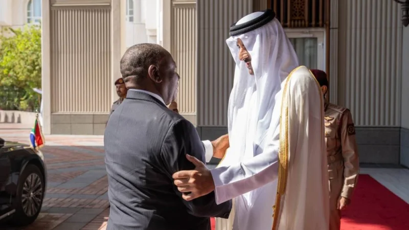 His Highness the Amir Sheikh Tamim bin Hamad Al-Thani receives the President of the Republic of South Africa Cyril Ramaphosa