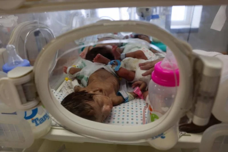 Premature babies evacuated from Al Shifa hospital receive care at the Emirates hospital in Rafah in the southern Gaza Strip, on Monday. AFP