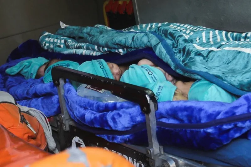 Premature babies, who were evacuated from Al Shifa hospital, lie in an ambulance before they are transported for treatment in UAE, at Rafah border crossing with Egypt, in Rafah, in the southern Gaza Strip, on Monday. REUTERS