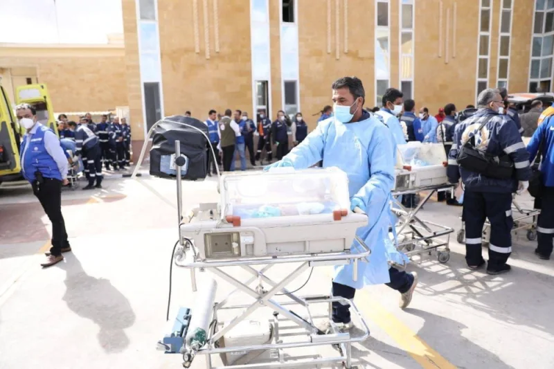 Medics transfer premature Palestinian babies evacuated from Gaza to ambulances on the Egyptian side of the Rafah border, in Rafah, Egypt, on Monday. The Egyptian Health Ministry/Handout via REUTERS