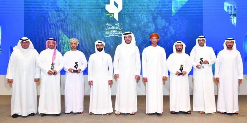 HE the Minister of Commerce and Industry Sheikh Mohamed bin Hamad bin Qassim al-Abdullah al-Thani joins other dignitaries during the opening ceremony of QDB Entrepreneurship Conference 2023 (Rowad), which will run until November 22 at the Qatar National Convention Centre (QNCC).