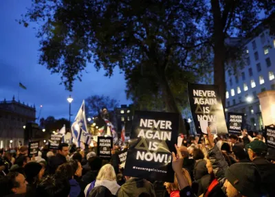 Families and supporters of hostages hold a demonstration to demand their immediate release, opposite Downing Street, in London, Britain November 19. REUTERS