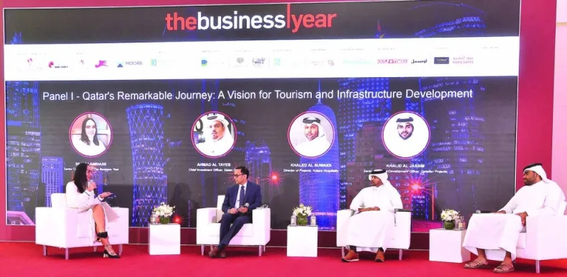 From left: TBY senior country editor Silvia Lambiase moderates the panel discussion ‘Qatar’s Remarkable Journey: A Vision for Tourism and Infrastructure Development’ featuring Rahul Potdar, director, Portfolio Management Development, Qatari Diar; Khaled al-Suwaidi, director of projects, Katara Hospitality; and Khalid al-Jassim, senior business development officer, Qetaifan Projects, during TBY&#039;s ‘Qatar Investment Conference 2023: Qatar National Vision & Beyond’ held on Thursday at the Fairmont Doha. PICTURE: Shaji Kayamkulam