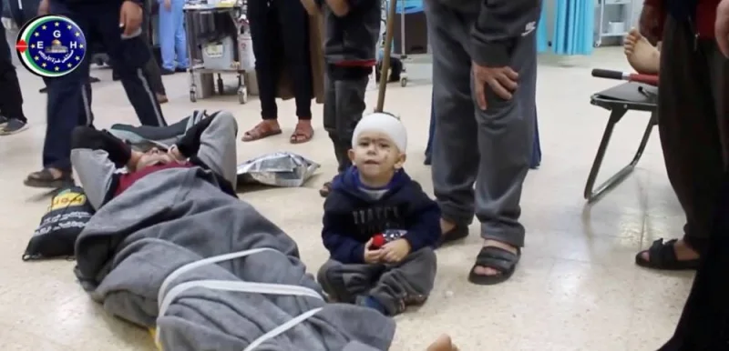 Patients from the Indonesian Hospital arrive at the European Gaza Hospital, in Khan Younis, in this video screengrab obtained by Reuters, November 22. European Gaza Hospital/via REUTERS