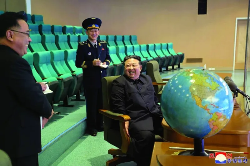 
North Korea’s leader Kim Jong-un preparing for the operation of the reconnaissance satellite during a visit to the General Control Centre at the State Directorate of Aerospace Technology in Pyongyang. North Korea’s launch of the spy satellite ‘Malligyong-1’ was its third attempt at securing a military eye in the sky after failures in May and August. 
 