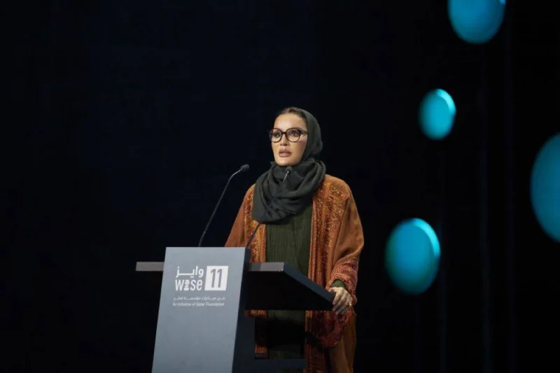 Her Highness Sheikha Moza bint Nasser addresses the 11th edition of WISE Tuesday. PICTURE: AR Al-Baker