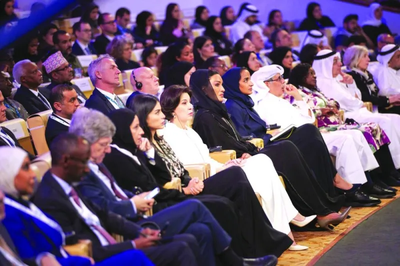 Her Highness Sheikha Moza bint Nasser, HE Sheikha Hind bint Hamad al-Thani and other dignitaries at the WISE session yesterday. PICTURE: Aisha al-Musallam
