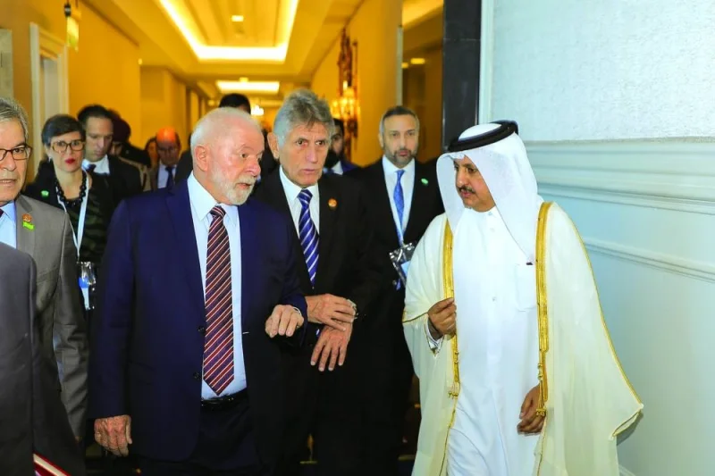 Qatar Chamber chairman Sheikh Khalifa bin Jassim al-Thani and Brazilian President Luiz Inacio Lula da Silva during the Qatari-Brazilian Business Forum held yesterday in Doha.