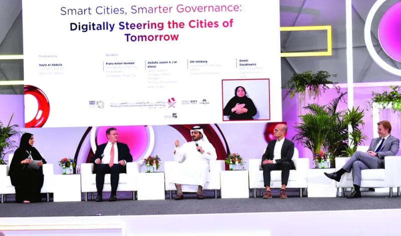 (From left) Qatar Foundation Innovation director Hayfa al-Abdulla, Frans-Anton Vermast,  Abdulla Jassim A J al-Khenji, Ott Velsberg, and Daniel Daszklewicz at the panel discussion. PICTURE: Thajudheen