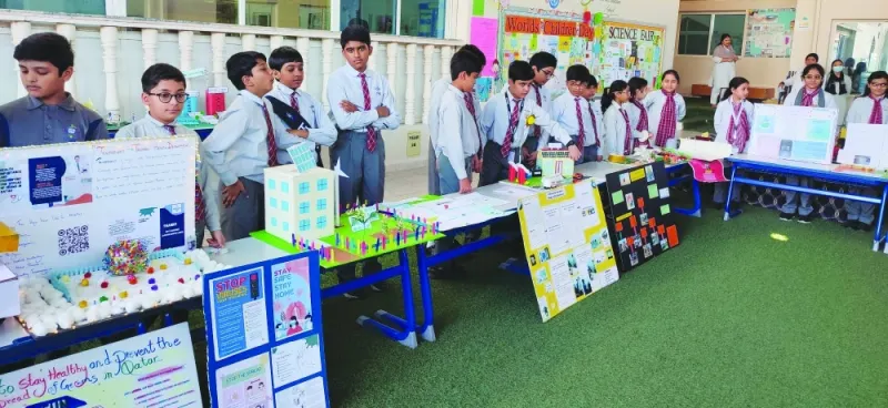 A section of students with their exhibits.