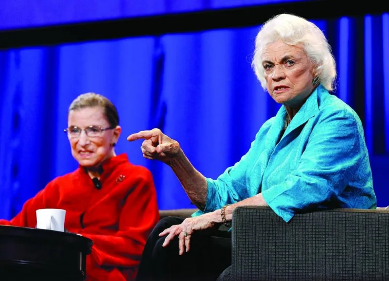 This picture from 2010 shows former associate justice Sandra Day O&#039;Connor (right) with then-Associate Justice Ruth Bader Ginsburg during the lunch session of &#039;The Women&#039;s Conference 2010&#039; in Long Beach, California.