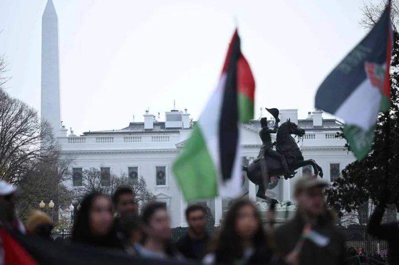 Demonstrators gather in front of the White House during a rally in support of Palestinians in Washington, DC, Saturday.
