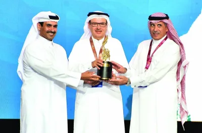 Hamad Rashid al-Mohannadi, former general manager, Qatar Petrochemicals Company, receiving the fifth GPCA legacy award. PICTURES: Shaji Kayamkulam