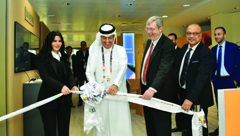 Mohamed Ali al-Khoury inaugurates Microsoft booth at Expo 2023 Doha in the presence of Harold “Lee” Brayman, Srinivasa Murthy and Lana Khalaf Monday. PICTURE: Thajudheen