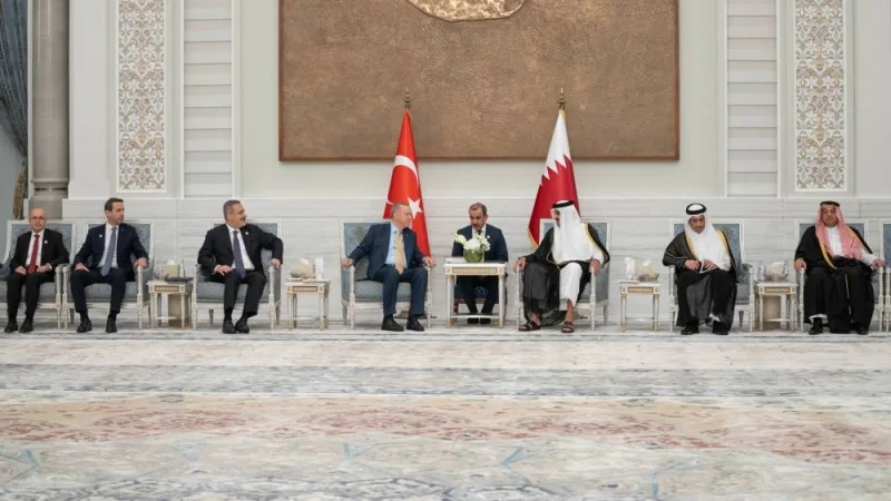 His Highness the Amir Sheikh Tamim bin Hamad Al-Thani and the President of Republic of Turkiye Recep Tayyip Erdogan co-chair the meeting of the 9th session of the Qatari-Turkish Supreme Strategic Committee at Lusail Palace on Monday.