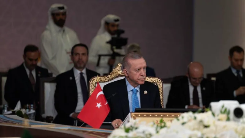 Turkish President Recep Tayyip Erdogan speaking at the 44th GCC Summit in Doha Tuesday.