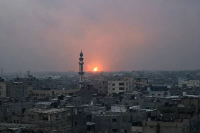This picture taken from Rafah in the southern Gaza Strip Tuesday shows an explosion in Khan Yunis as battles between Israel and Hamas continue. AFP