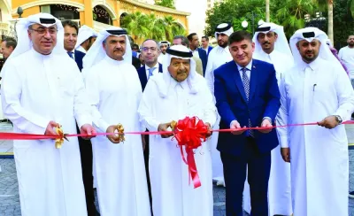 HE Sheikh Faisal bin Qassim al-Thani led the ribbon-cutting ceremony of the Qatar Classic Cars contest and exhibition 2023 Wednesday at The Pearl Island&#039;s Medina Centrale as Omar Alfardan and other dignitaries looked on. PICTURE: Thajudheen