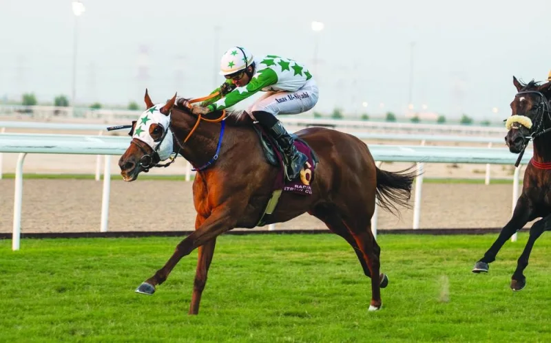 
Jockey Anas al-Seyabi guides Gold Lily to the Sawda Natheel Stakes victory at the Al Uqda Racecourse yesterday. Picture: Juhaim 