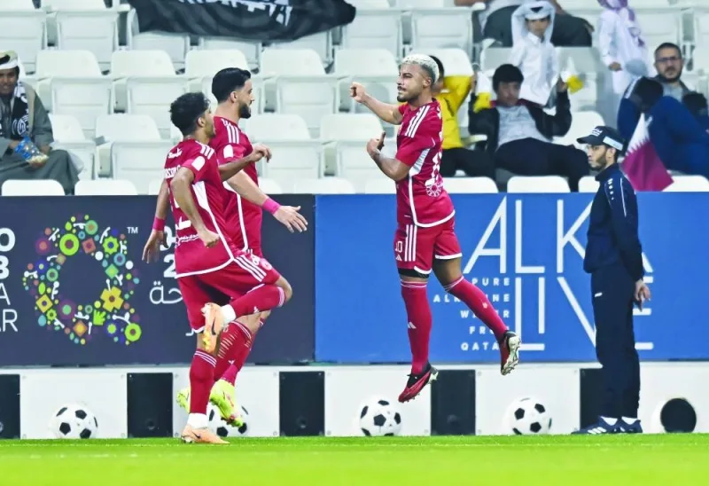 XXX (L) of Al-Sadd SC and XXX (R) of  Al Arabi SC battle for the ball  during the EXPO Stars League 23/24 match between Al-Sadd SC and Al Arabi SC at the Jassim bin Hamad Stadiumin Doha, Qatar on December 15, 2023