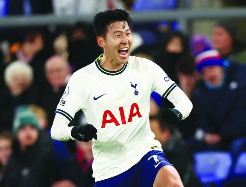 Tottenham Hotspur&#039;s Son Heung-min celebrates scoring their fourth goal. (Reuters)