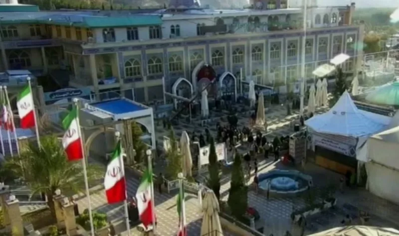 An image grab from a video released by state-run Iran Press news agency on Wednesday shows a view of the site where two explosions in quick succession struck a crowd marking the anniversary of the 2020 killing of Guards general Qasem Soleimani, near the Saheb al-Zaman Mosque in the southern city of Kerman. AFP/HO/IRAN PRESS