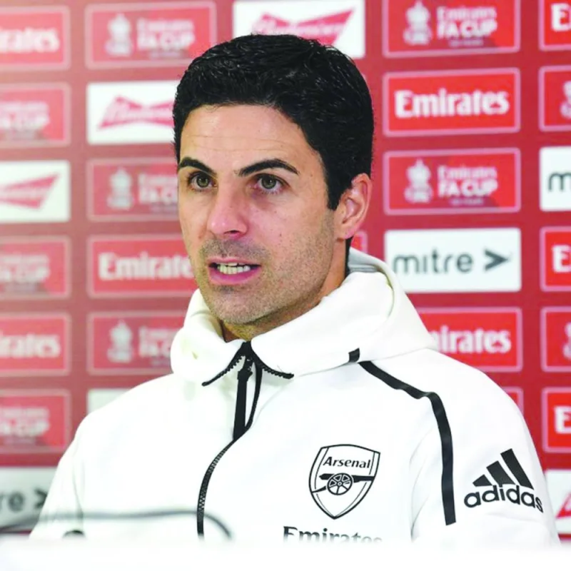 Arsenal manager Mikel Arteta speaks during a press conference on Friday.