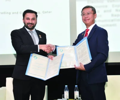 Qaiser Nawab, president of the Belt and Road Initiative for Sustainable Development, and Pegasus Wong, chairman of the Belt and Road Group, during the signing of a co-operative agreement between BRISD and Belt and Road Trading and Contracting. PICTURE: Shaji Kayamkulam