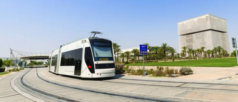 The Education City tram passing by the QF headquarters.