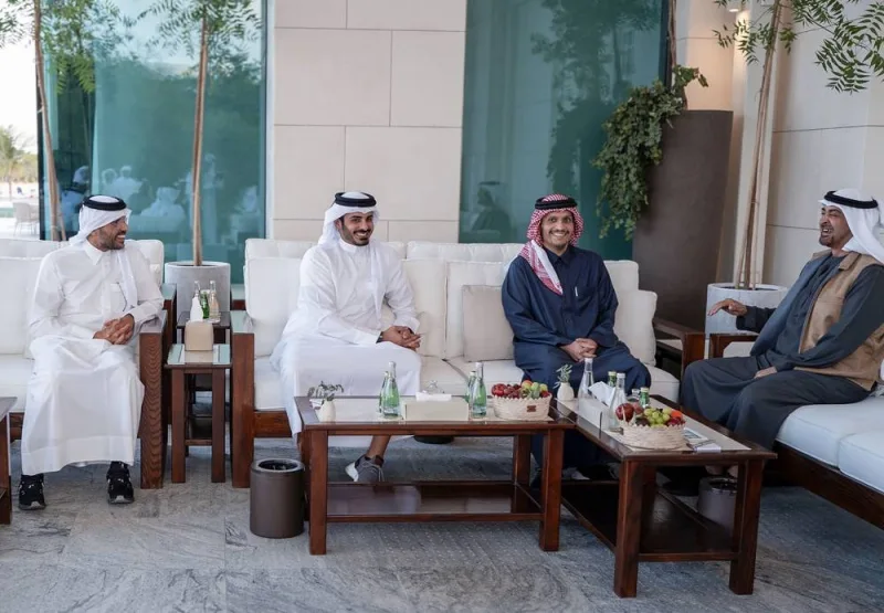President of the sisterly United Arab Emirates (UAE) Sheikh Mohamed bin Zayed al-Nahyan meets with HE the Prime Minister and Minister of Foreign Affairs Sheikh Mohamed bin Abdulrahman bin Jassim al-Thani.