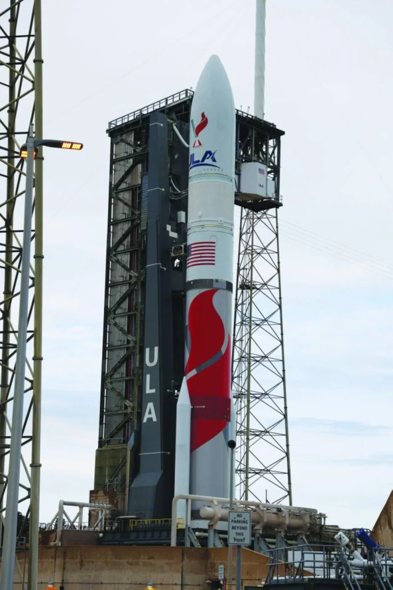 Boeing-Lockheed joint venture United Launch Alliance’s next-generation Vulcan rocket stands ready for launch on its debut flight from Cape Canaveral, Florida, yesterday. (Reuters)