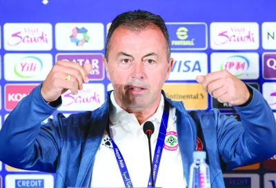 
Lebanon coach Miodrag Radulovic gestures during a press conference in Doha. 