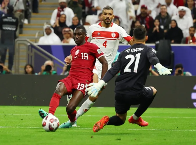 Qatar&#039;s Almoez Ali scores a goal that was later disallowed. REUTERS
