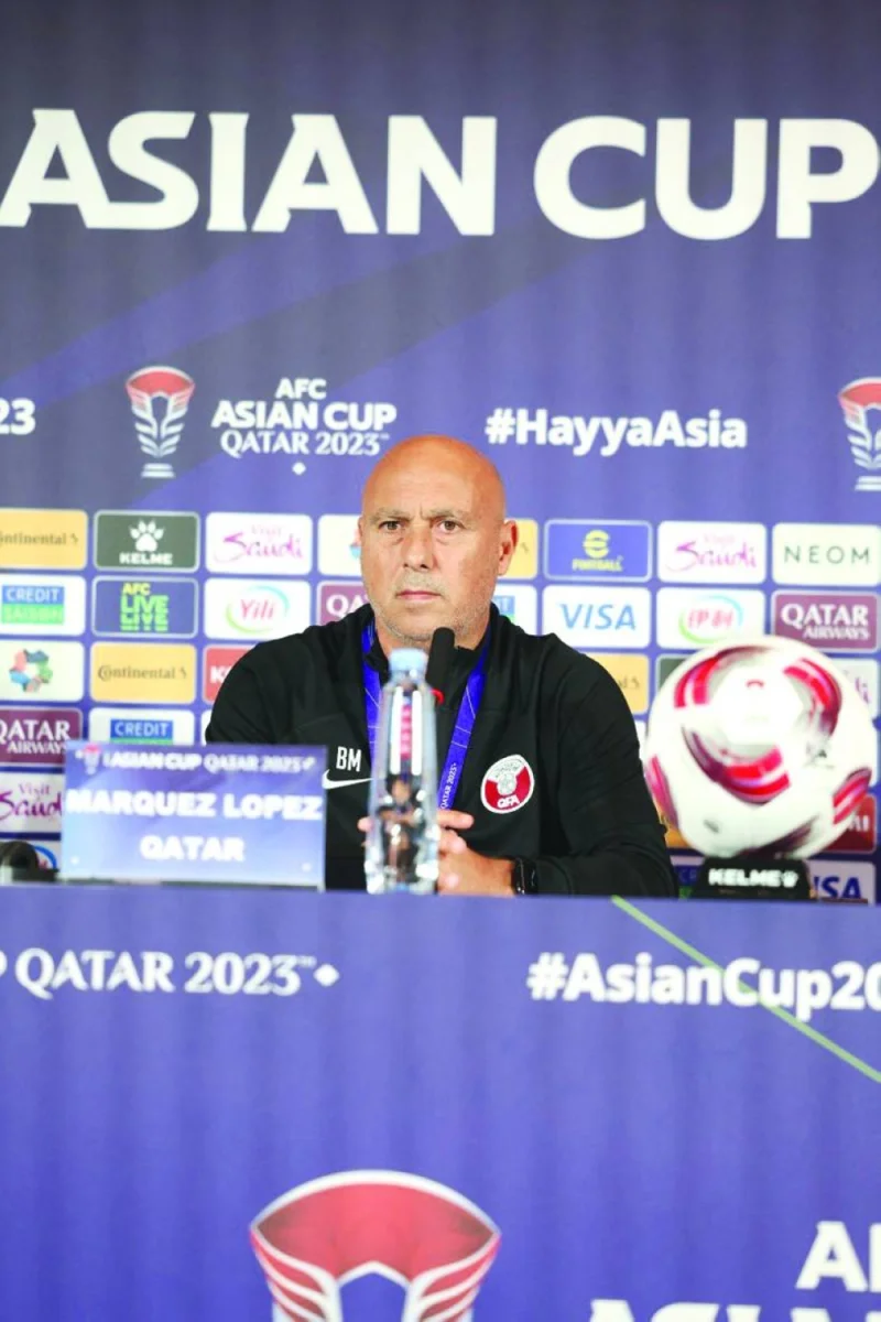 Qatar coach Marquez Lopes at a press conference on Tuesday.