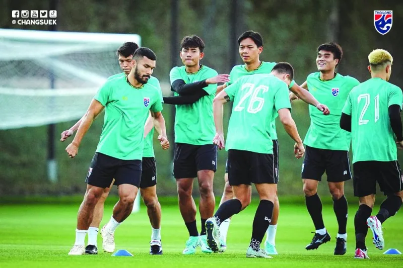 Thailand football players break a sweat during a training session in Doha on Wednesday. (@Changsuek_TH)