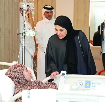 HE Maryam bint Abdullah al-Attiyah visits wounded Palestinians from Gaza Strip in Doha.
