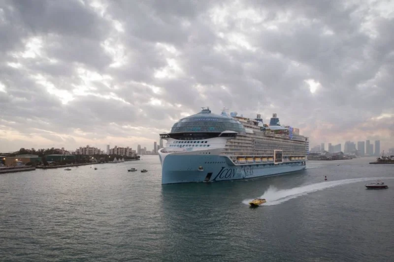 Royal Caribbean’s Icon of the Seas sails from the Port of Miami in Miami, Florida, on its maiden cruise. (Reuters)