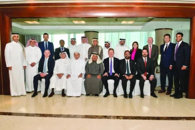 QBA chairman HE Sheikh Faisal bin Qassim al-Thani is joined by QBA board members in welcoming UK Deputy Prime Minister Oliver Dowden and his accompanying delegation, including British ambassador Neerav Patel.