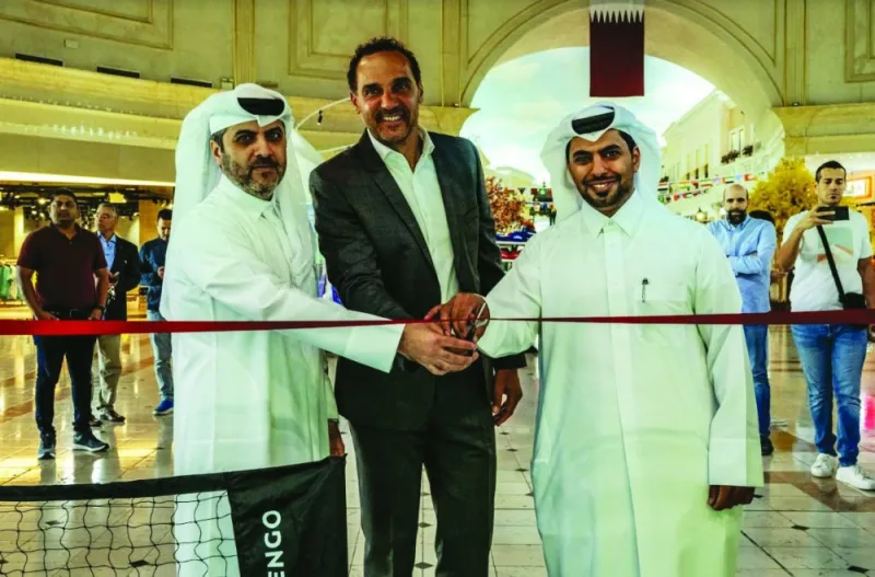 Rashid al-Khayareen, Vice-President Strategic Relations and Public and Government Affairs Manager for ExxonMobil Qatar; Tareq Zeinal, Secretary-General of Qatar Tennis Federation; and Karim Alami, Tournament Director of Qatar ExxonMobil Open, during a promotional event in Doha.
