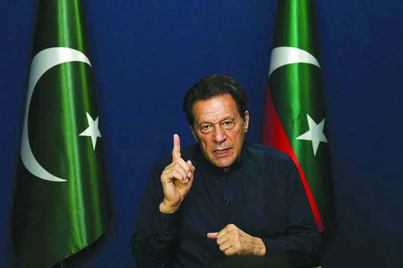 
DEFIANT: Former prime minister Imran Khan gestures as he speaks during an interview with AFP at his residence in Lahore on May 18, 2023. (AFP) 